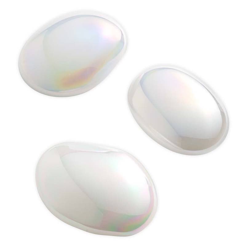 Organic Shaped Iridescent Glass Stones, Set of 3 - White